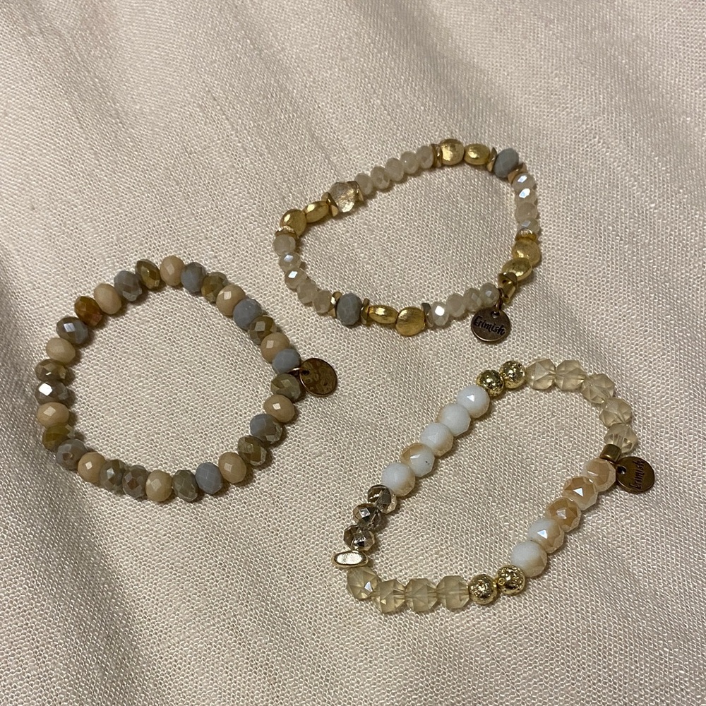 Elegant Beaded Bracelet Set in Gold and Cream -Erimish